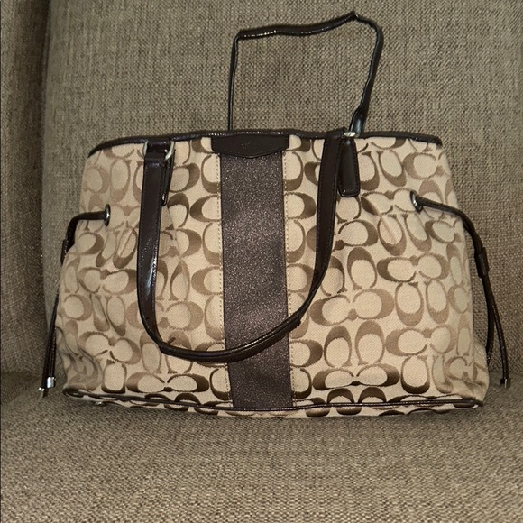 Coach Brown and Tan Signature Tote - Picture 2 of 10